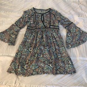 American eagle bell sleeve Boho paisley dress S